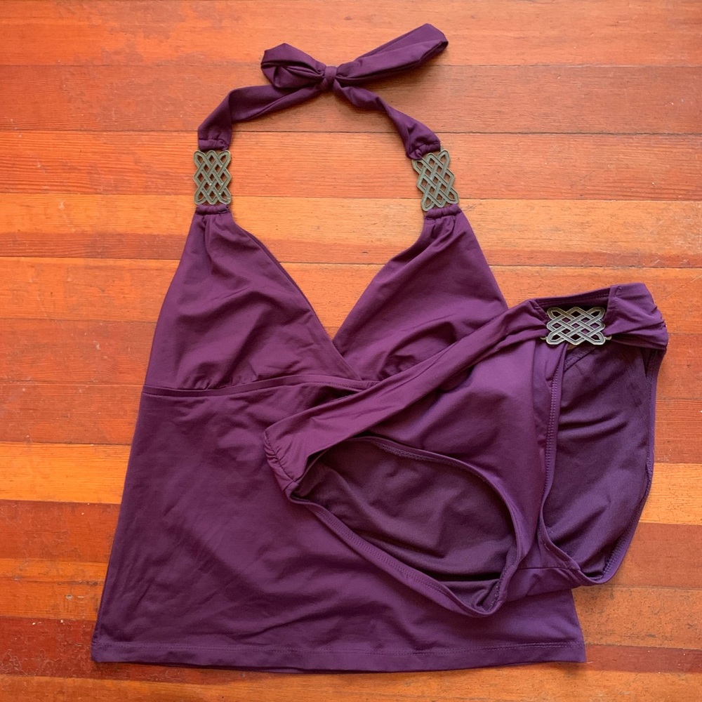 A.n.a Plum Purple Tankini With Metal See Through Details Women’s Size Medium